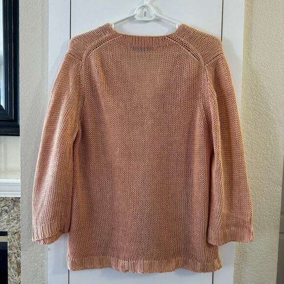 John Patrick Linen Knit Cardigan Pearl Button Size Medium Sheer Peach - Picture 2 of 7